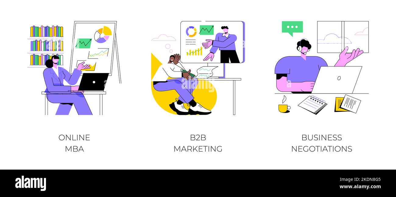Online business courses isolated cartoon vector illustrations set