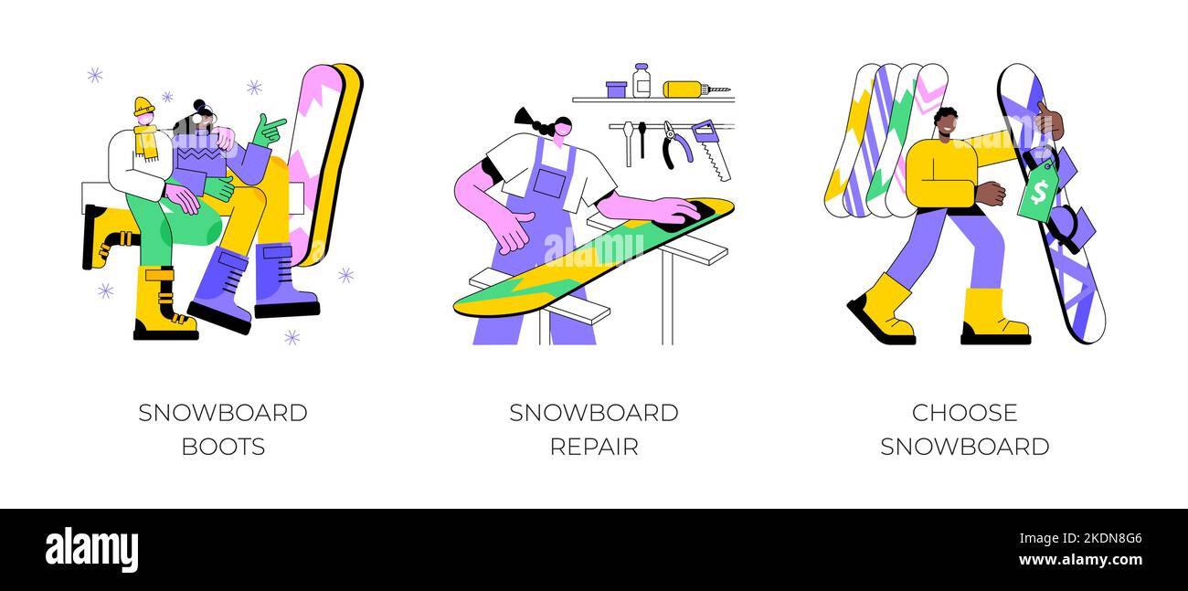Snowboard equipment isolated cartoon vector illustrations set. Couple