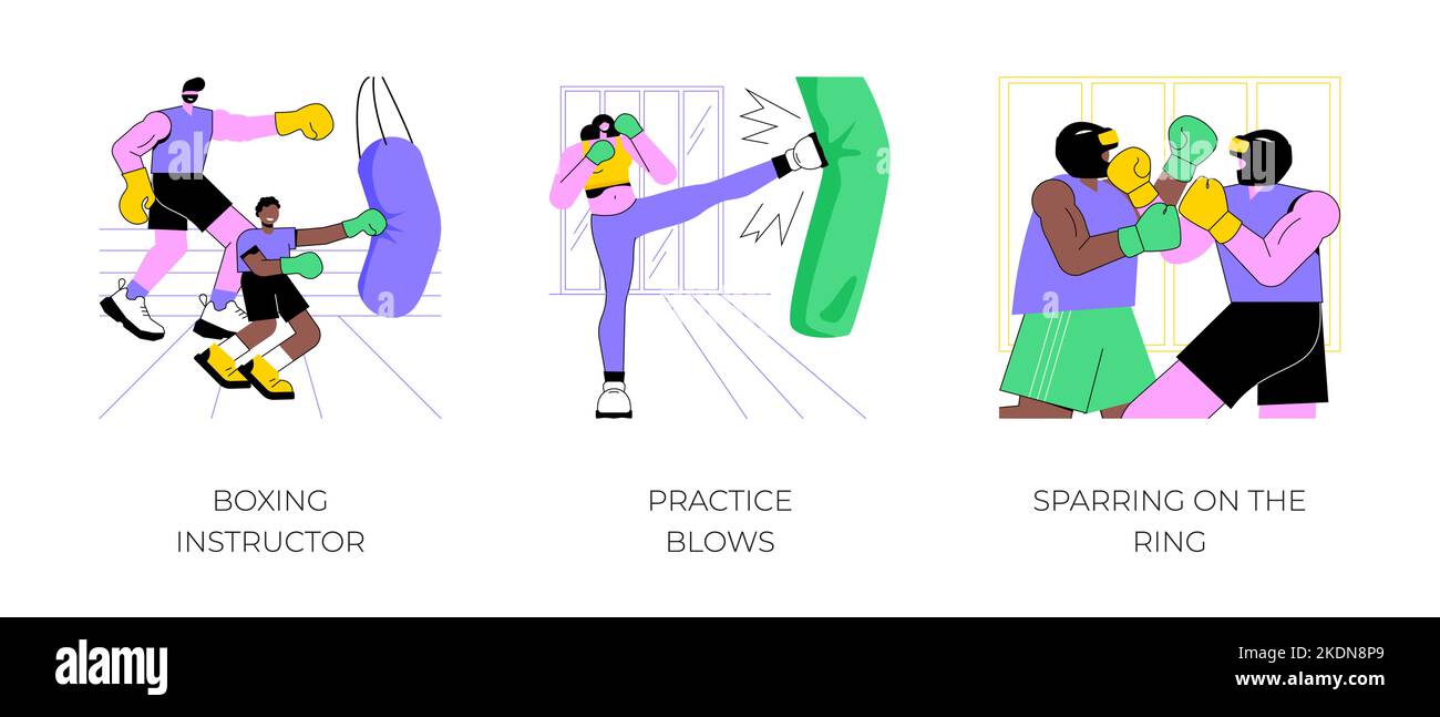 Boxing isolated cartoon vector illustrations set. Boxing instructor
