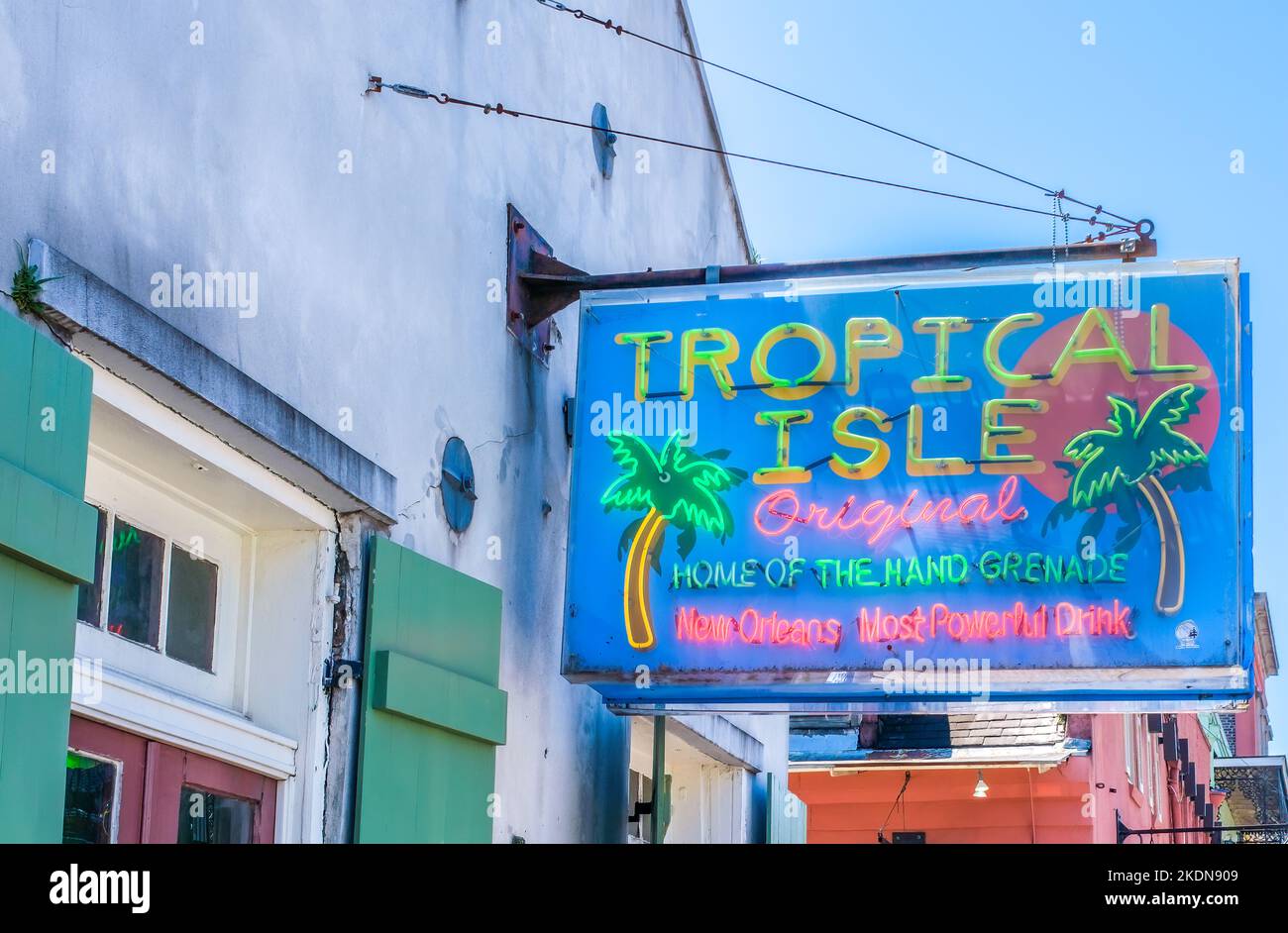 NEW ORLEANS, LA, USA APRIL 3, 2022 Neon sign on the Tropical Isle