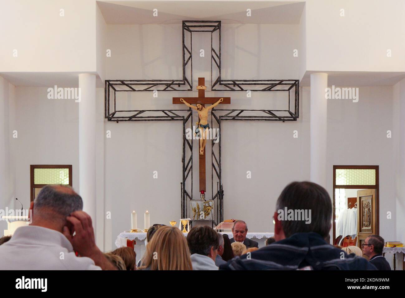 The cross in the Roman Catholic Church of St Elijah in Tihaljina, Bosnia and Herzegovina. Stock Photo