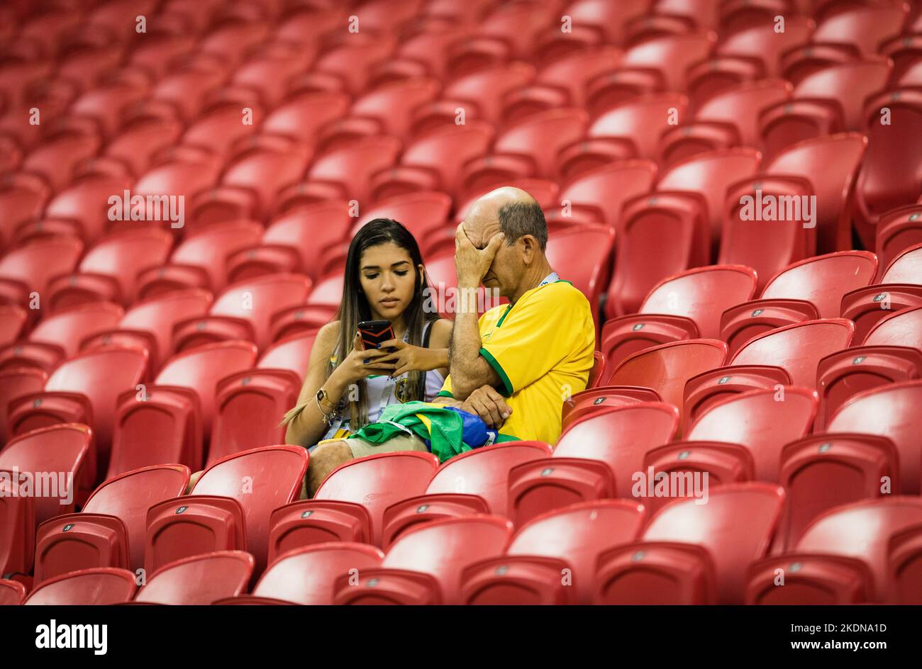 Kasan, 06.07.2018 Brasilianische Fans enttäuscht Brasilien - Belgien Copyright (nur für journalistische Zwecke) by :  Moritz Müller, Wilhelm-Raabe-Str Stock Photo