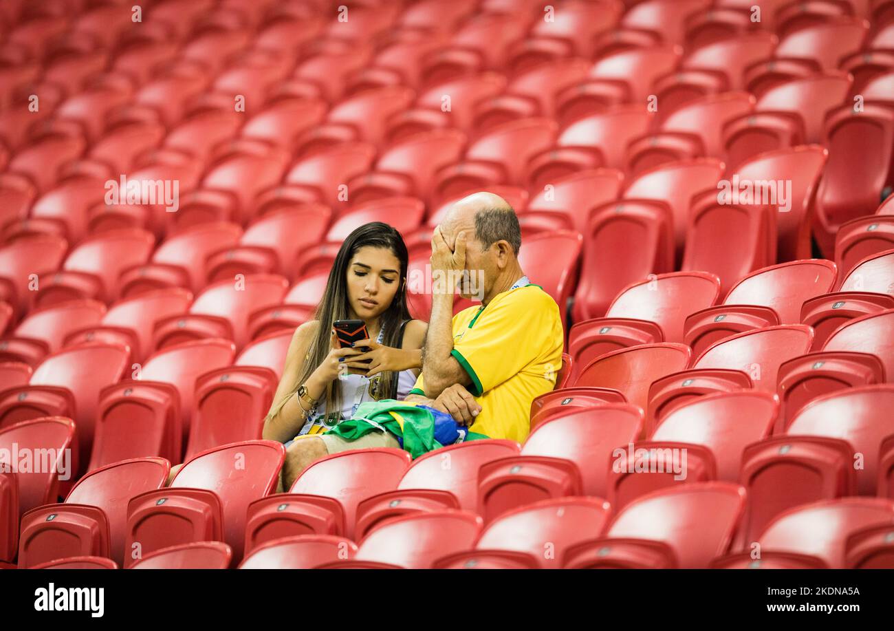 Kasan, 06.07.2018 Brasilianische Fans enttäuscht Brasilien - Belgien Copyright (nur für journalistische Zwecke) by :  Moritz Müller, Wilhelm-Raabe-Str Stock Photo