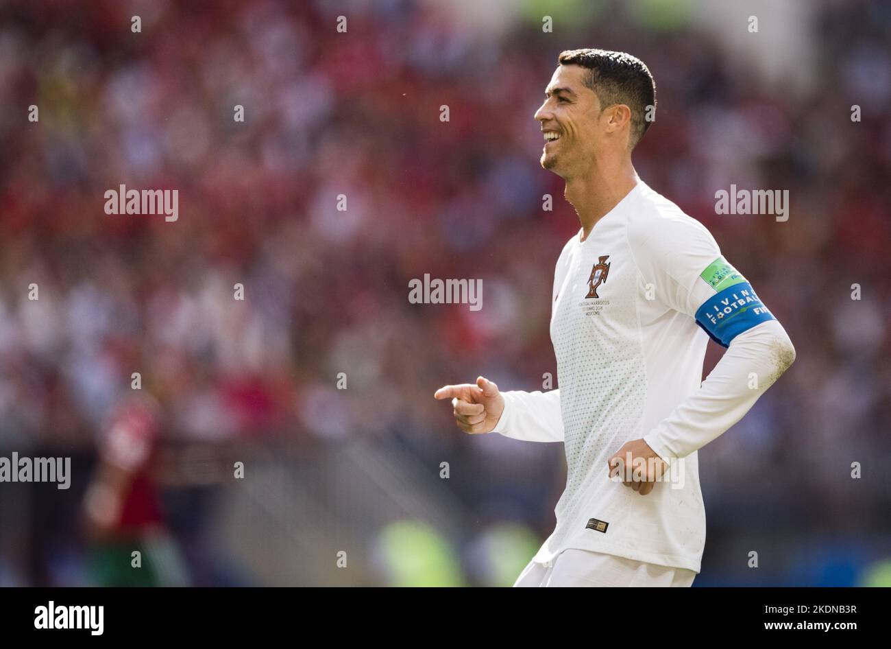 Moskau, 20.06.2018 Cristiano Ronaldo (Portugal) lacht Ÿber die Messi Messi Rufe Portugal - Marokko  Copyright (nur fŸr journalistische Zwecke) by :  M Stock Photo