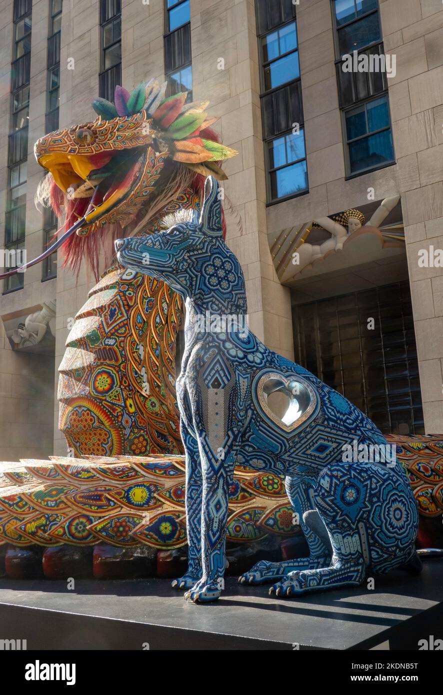 Mexico Week is celebrated in Rockefeller with Menchaca Studio artwork, New York City, USA 2022