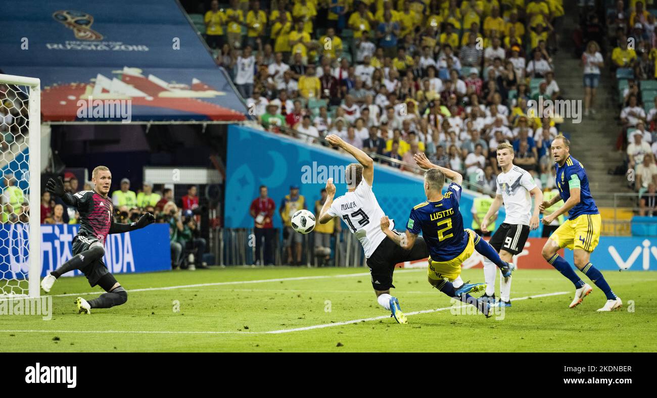 Sochi, 23.06.2018 Thomas MŸller (Deutschland) gegen Torwart Robin Olsen