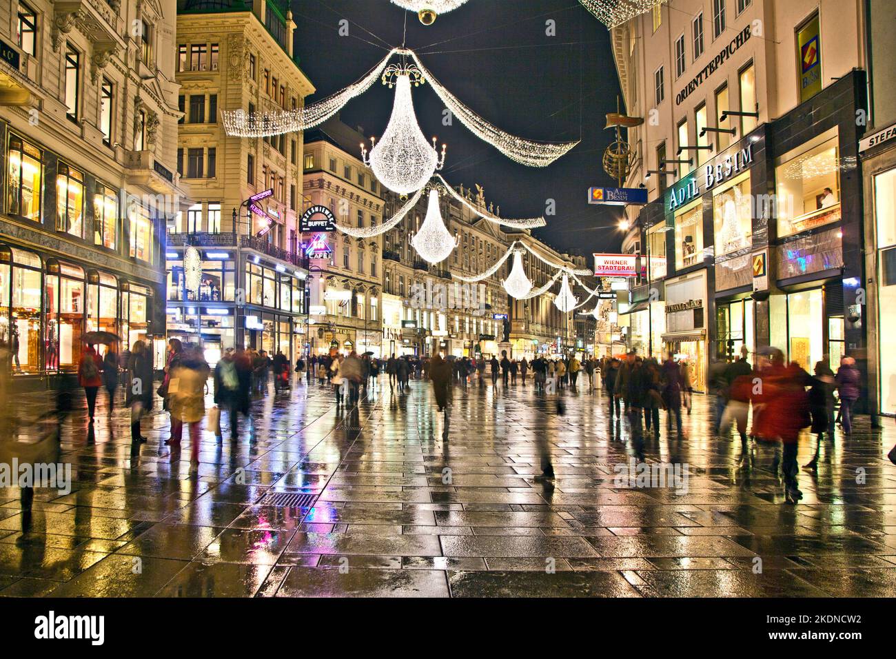 Vienna, Austria - November 26, 2010: : famous Graben street by night in Vienna, Austria. The Graben traces its origin back to the old Roman encampment Stock Photo