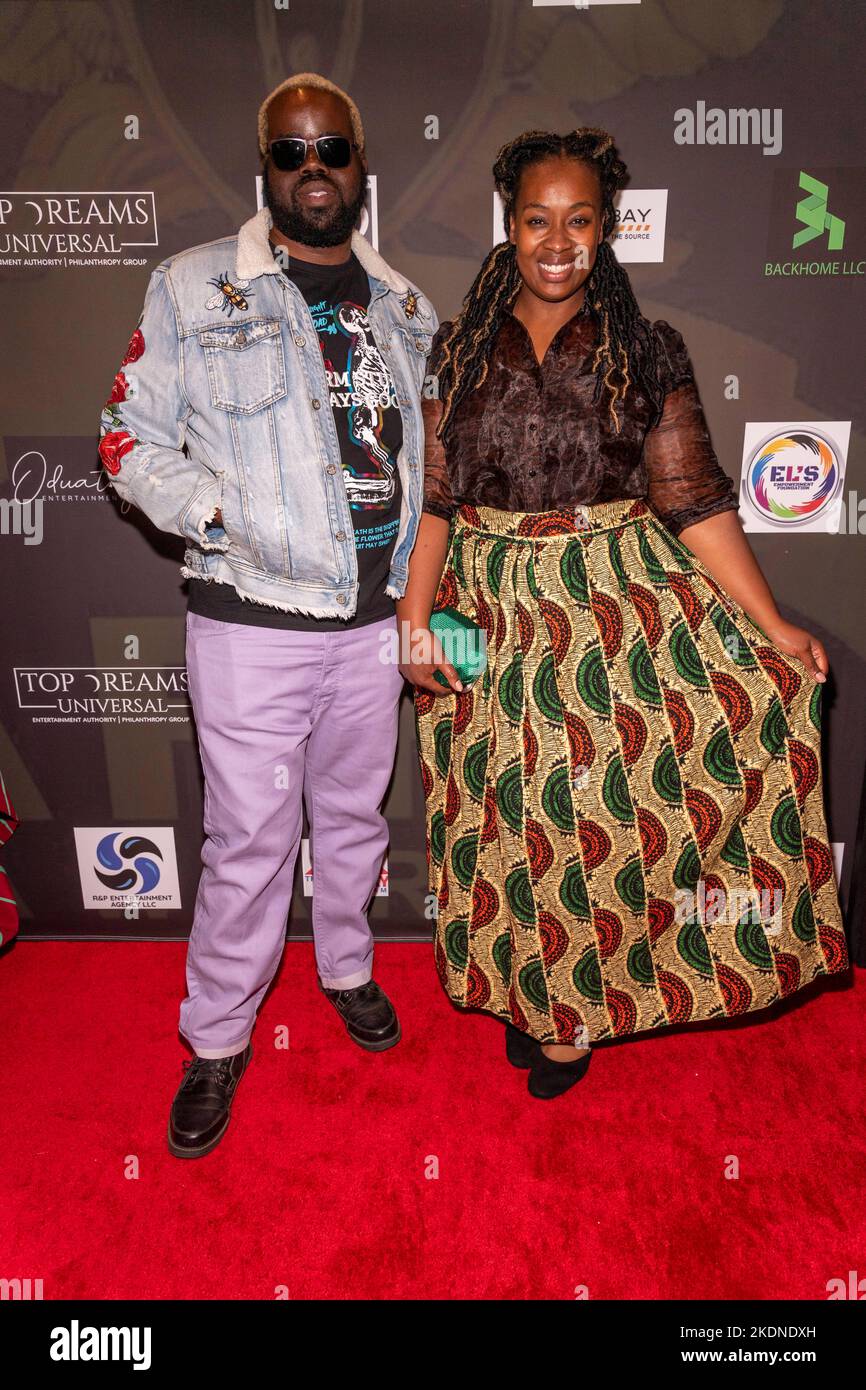 Los Angeles, CA, November 6th 2022, Moe Moks, Sunshine Ra attend 2022 Afro Awards at Regal LA Live, Los Angeles, CA, November 6th 2022 Stock Photo