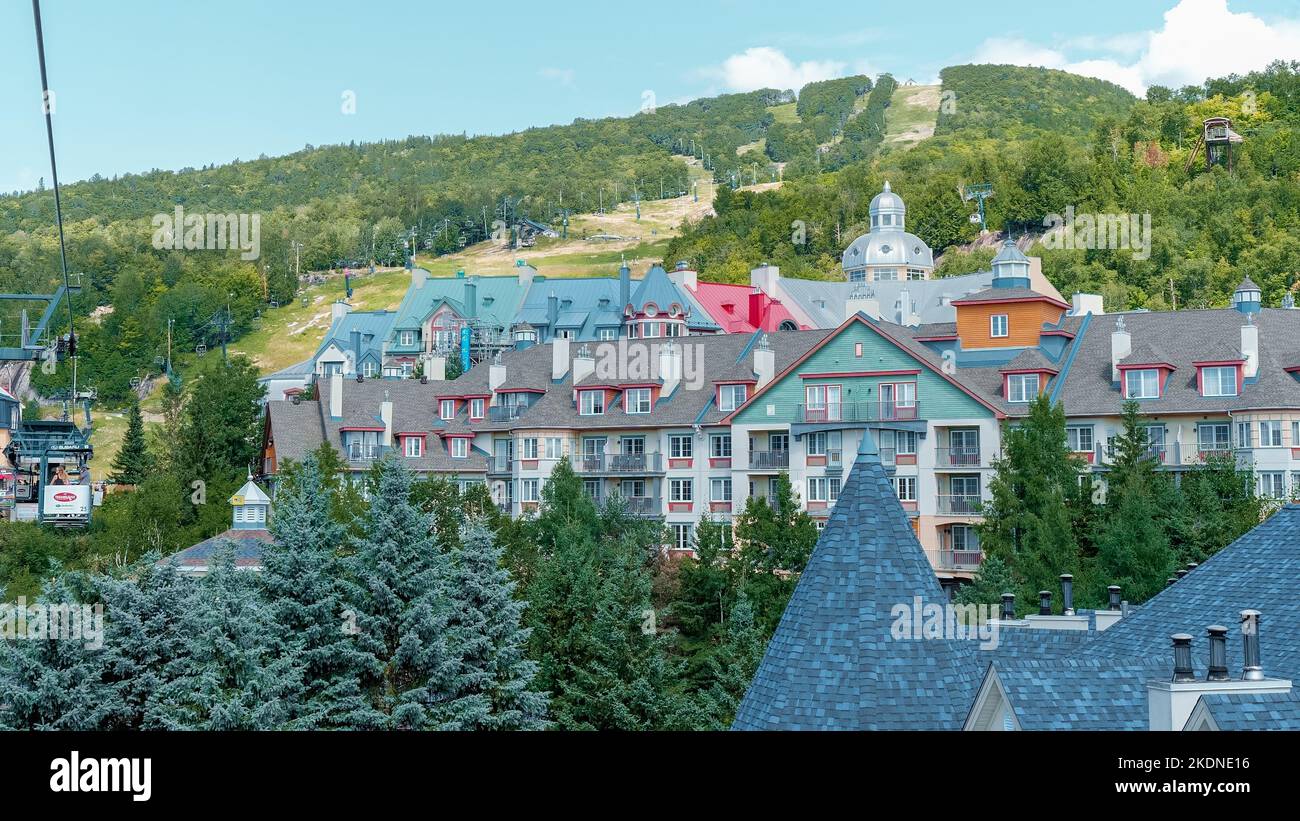 Sightseeing views by cable car at Mont Tremblant ski Resort in summer