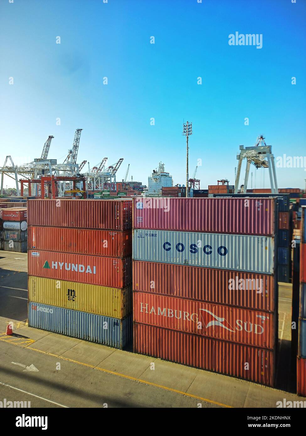 shipping Containers for importing and exporting in a container terminal at chipping port,Buenos aires,argentina Stock Photo