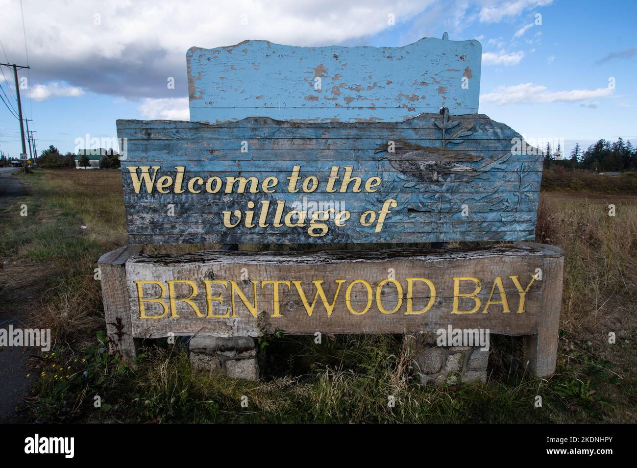 Welcome to Brentwood Bay sign Stock Photo