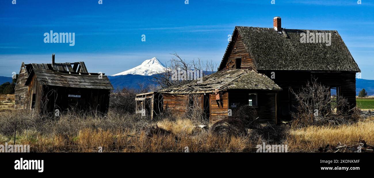 Old Farmstead in Oregon with views of Mt. Hood Stock Photo Alamy