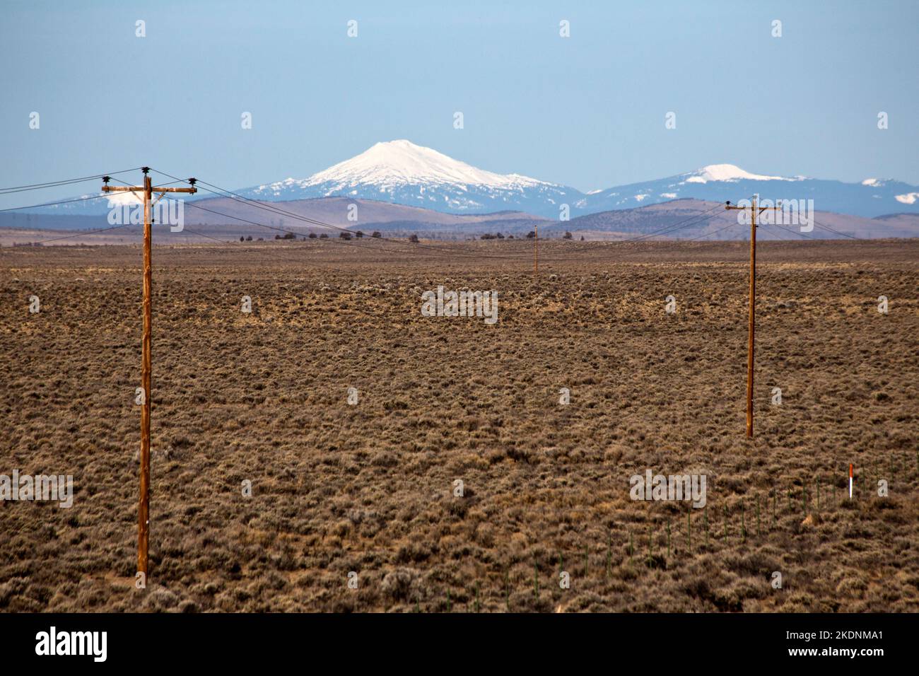 Views of the Sisters Mountains  and Mt Bachelor from a highway in Oregon Stock Photo
