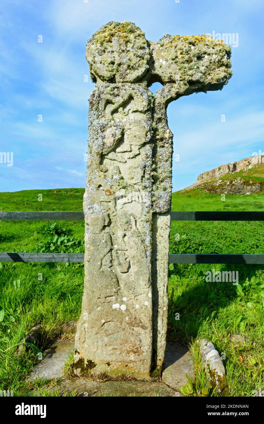Early Christian carved stone cross, believed to be about 1300 years old, near the village of A' Chill, Isle of Canna, Scotland, UK Stock Photo