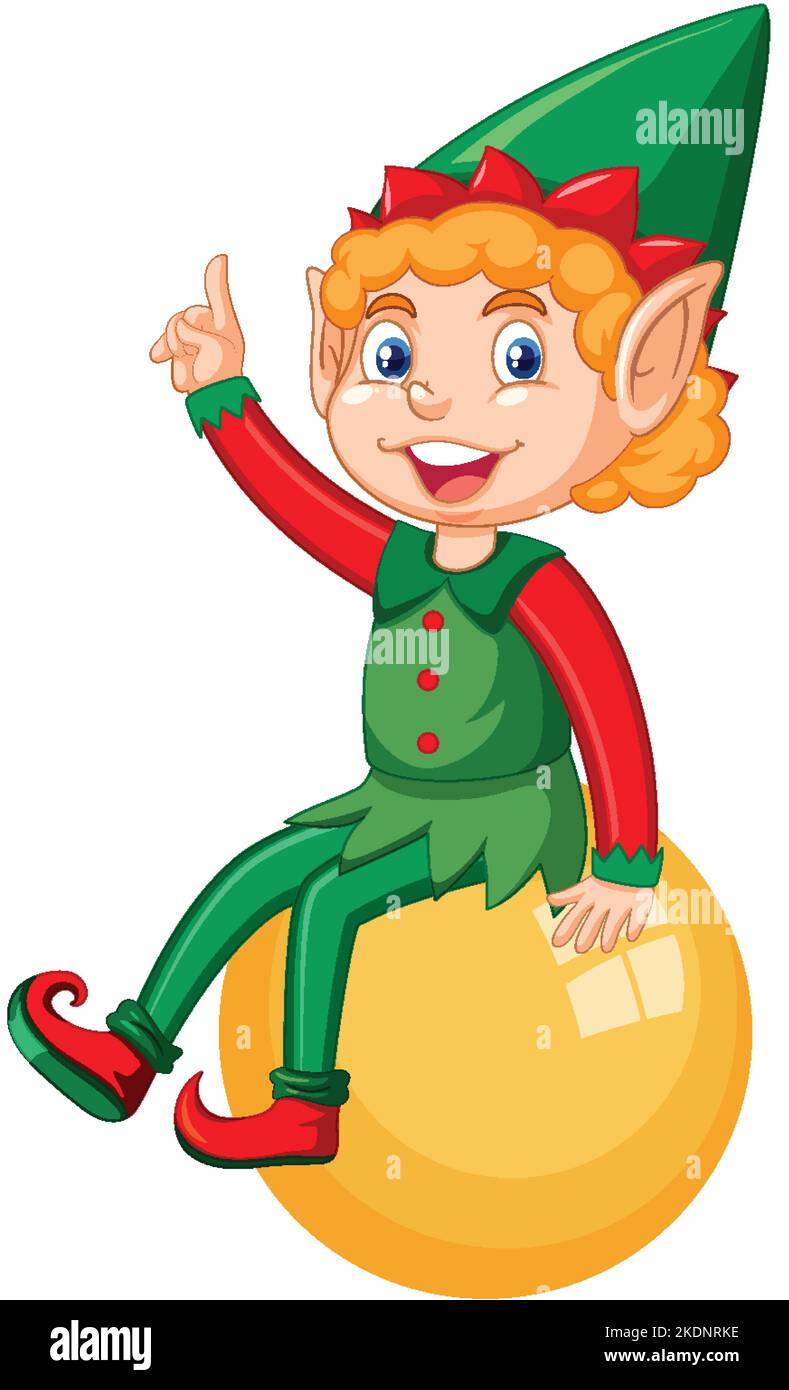 Cute kid wearing elf costume cartoon illustration Stock Vector