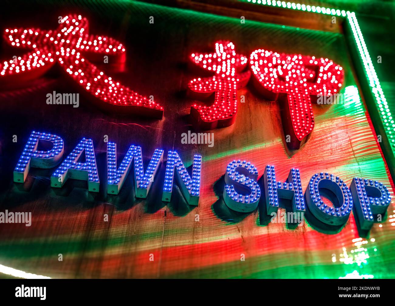 Chinese Pawn Shop neon sign, Hong Kong, China. Stock Photo