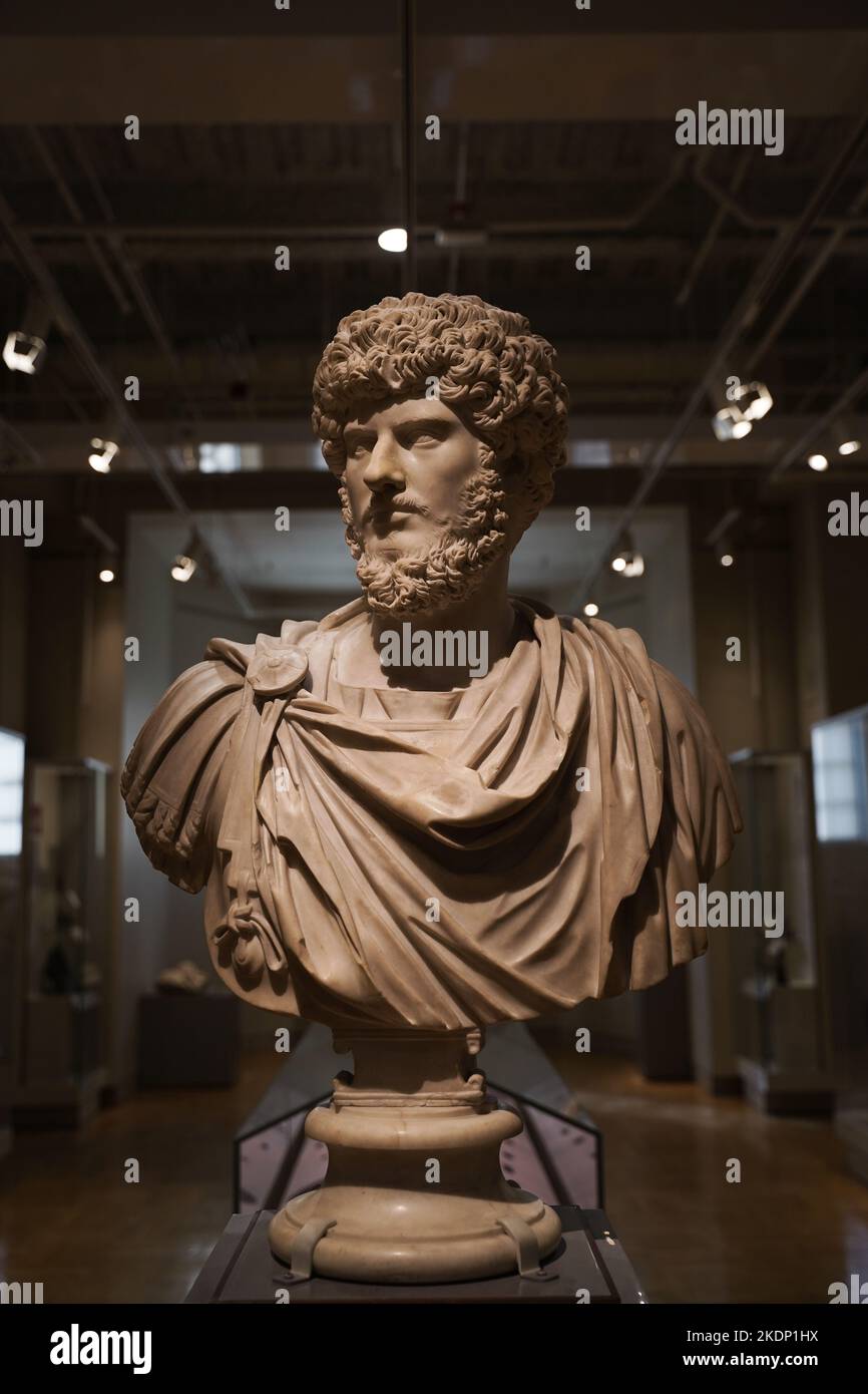 head sculpture, carved marble, Lucius Verus, Roman emperor from 161 Stock Photo