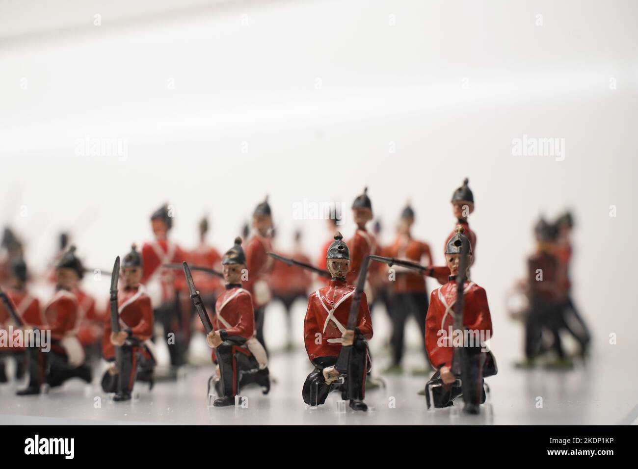 Vintage toy soldiers collectibles on display, made in Britain, popular in the early 1900 around the time of world war i and ii Stock Photo