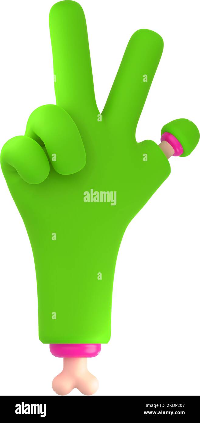 Zombie hand show three fingers. Halloween icon with scary green monster ...
