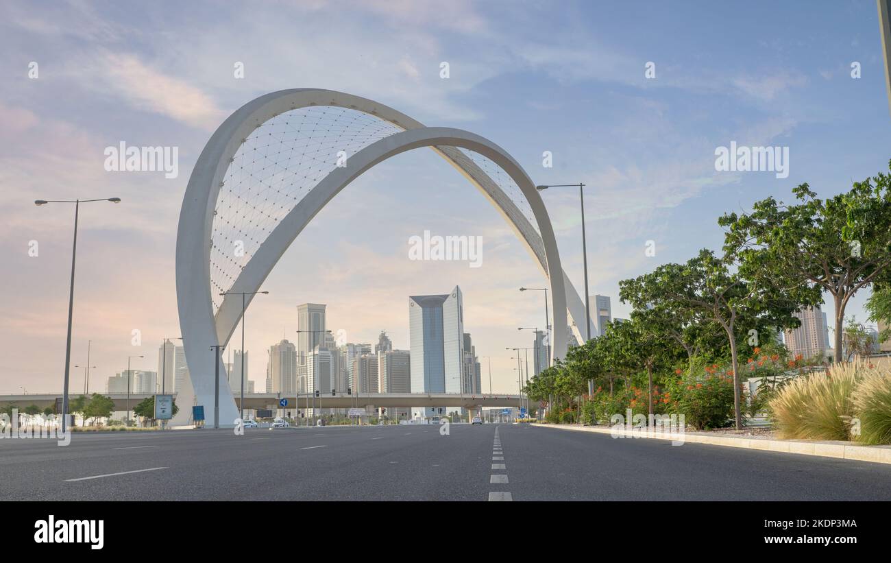 Doha, Qatar May 15,2022 5th June Arch bridge in Doha to lusail
