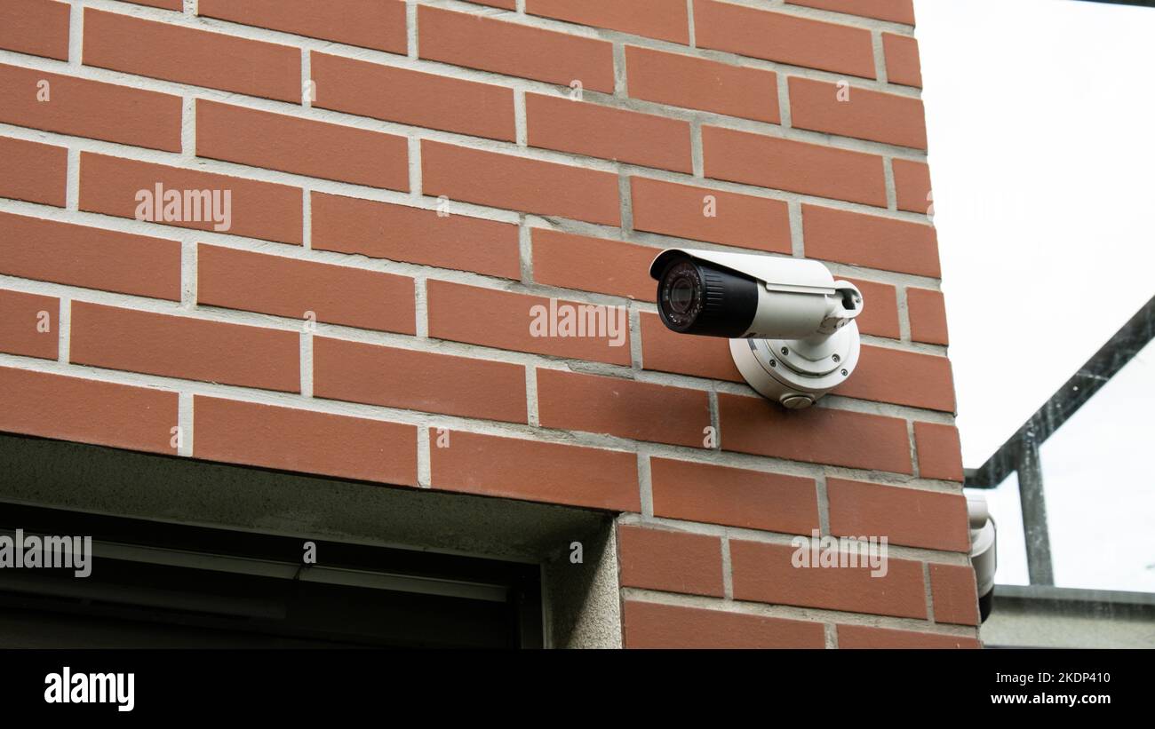 Closeup Of Security Camera On private building. Focus on security CCTV