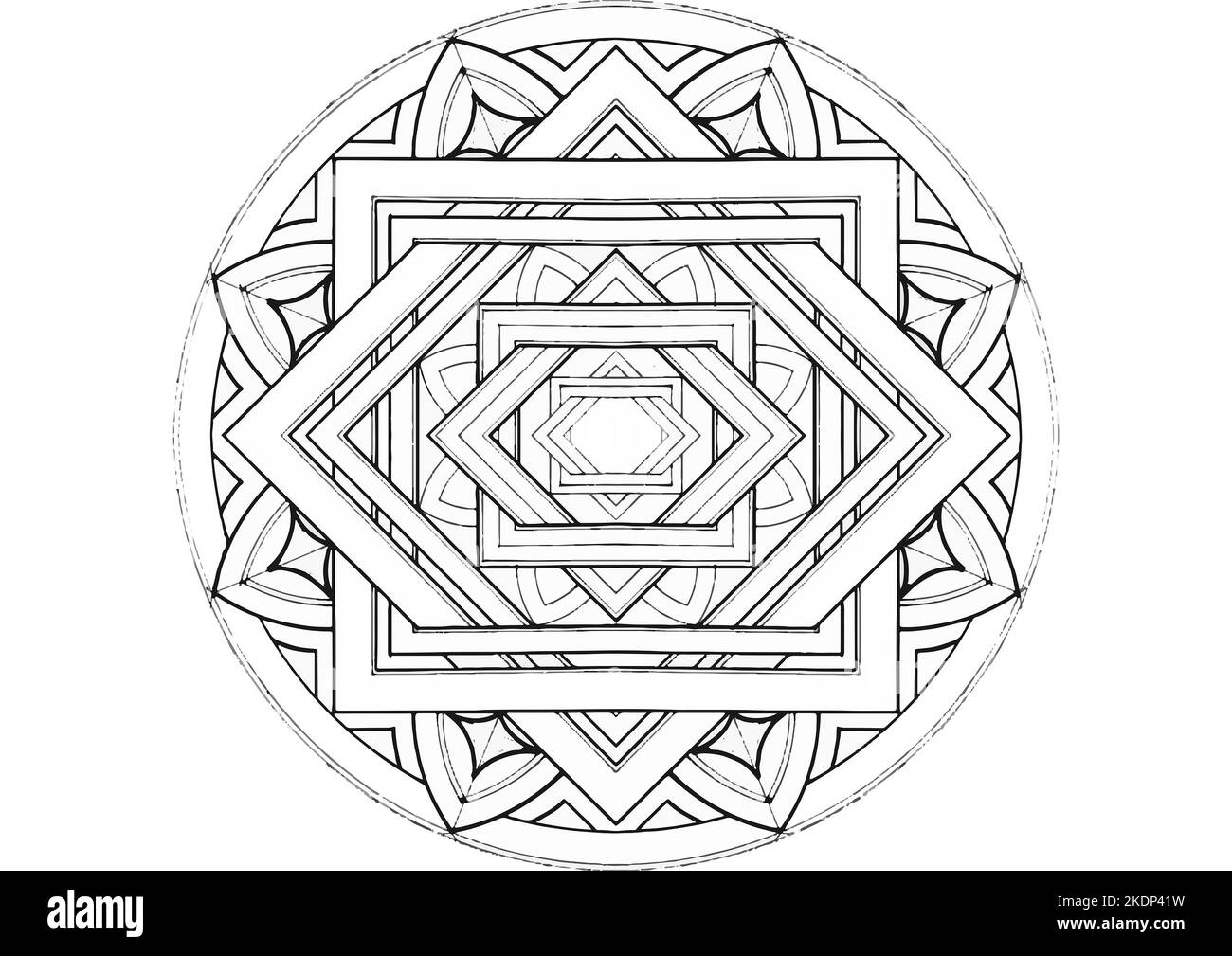 Mantra Mandala, The Meditation art for Adults to coloring Drawing with Hands By Art By Uncle 049  Find out with Patterns of the Universe Stock Photo