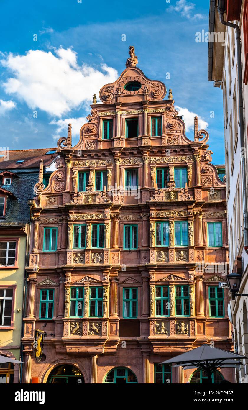 The Haus zum Ritter, the oldest surviving residential building in Heidelberg old town, Germany Stock Photo