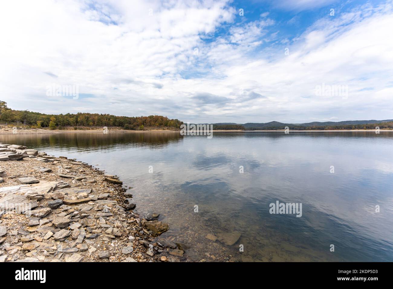 The shoreline of Broken Bow Lake in Oklahoma, USA. Beautiful view of
