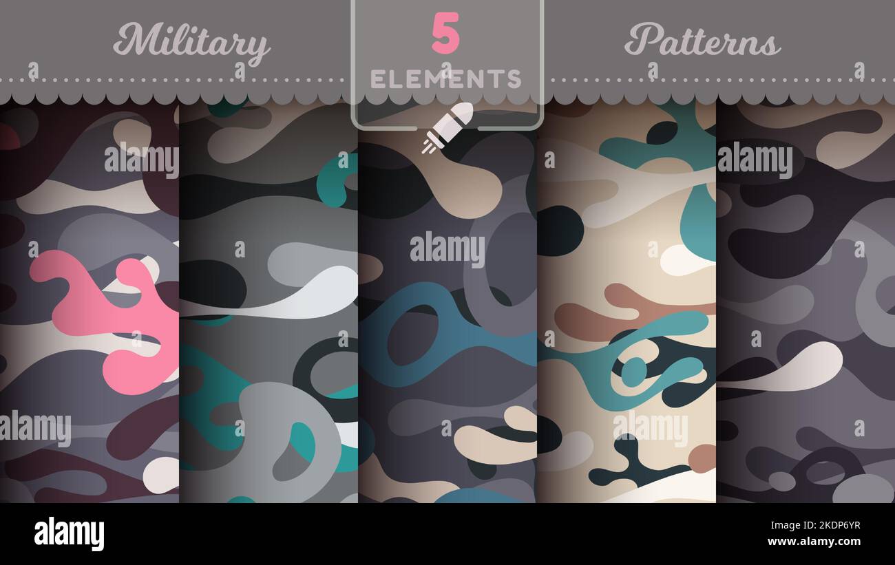 Camouflage seamless patterns, military texture, bundle war fabric Stock Vector