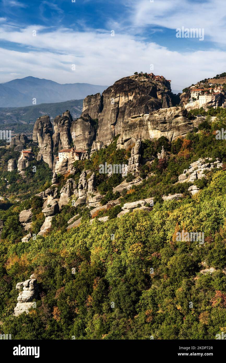 A vertical landscape view of the monasteries and rock formations of ...