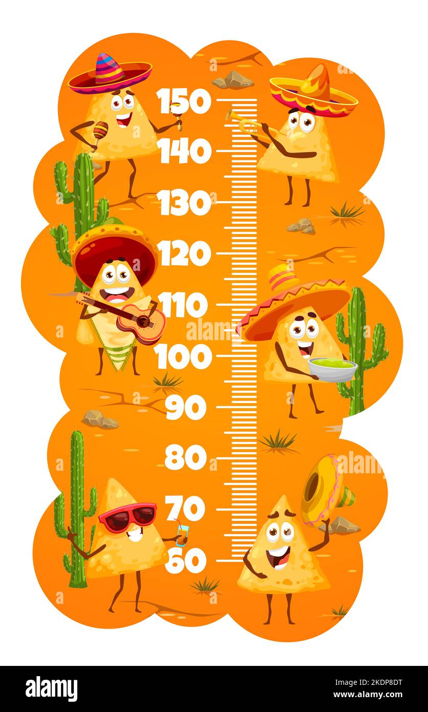 kids-height-chart-ruler-with-funny-cartoon-mexican-nachos-chips-vector-growth-meter-kids