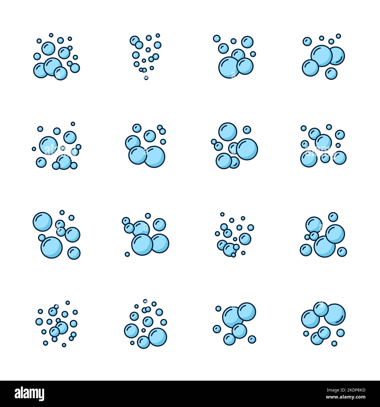 Soap or foam bubble color icons. Bathroom soap suds outline symbols or