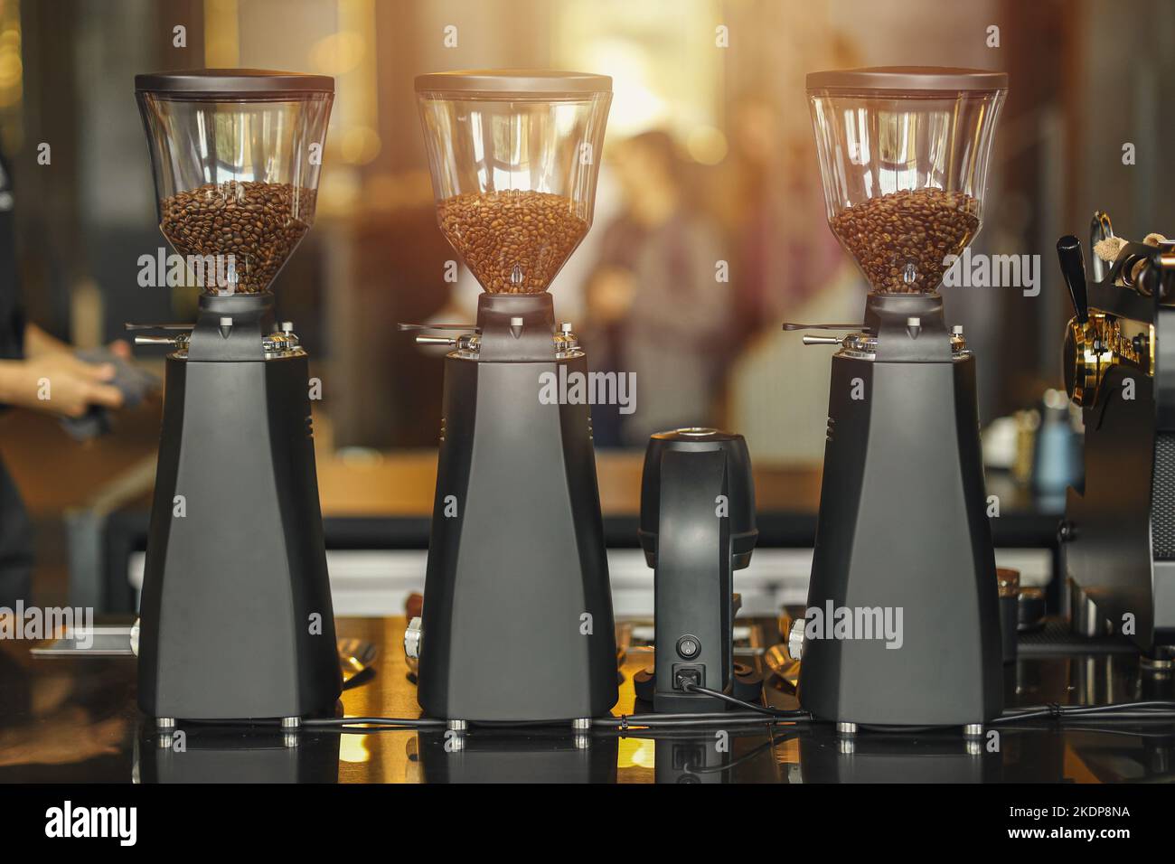 multiple coffee grinder machine for each type of coffee bean in specialty coffee cafe business Stock Photo