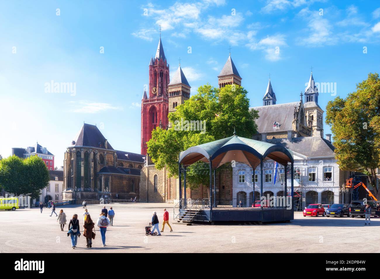 Maastricht, Netherlands. Church of Saint John (left) and Basilica of Saint Servatius (right) viewed from the Vrijthof Stock Photo