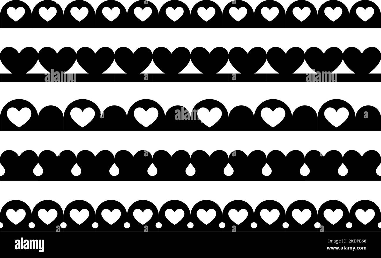 Scalloped edge seamless brush strokes set with hearts. Simple scalloped ...