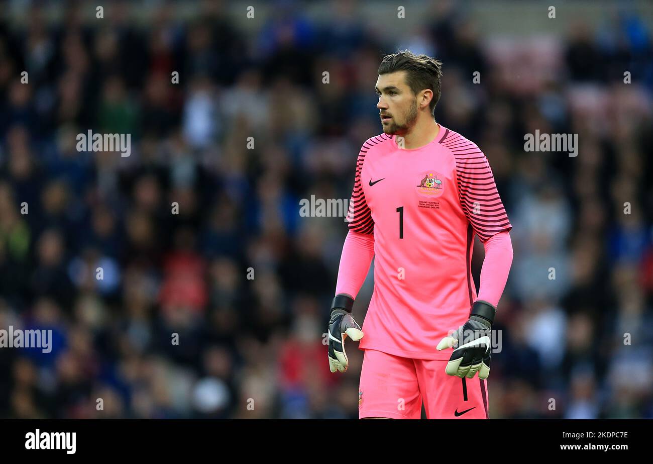 File photo dated 27-05-2016 of Australia goalkeeper Mathew Ryan. Star player for Australia. Expectations for the Socceroos are low following an underwhelming qualifying campaign, which ended with a surprise penalty shoot-out success over Peru. The golden generation of Tim Cahill, Mark Viduka and Harry Kewell is a distant memory, with few of the current crop playing in major leagues. A herculean effort is required to make it out of a tough group. Issue date: Tuesday November 8, 2022. Stock Photo