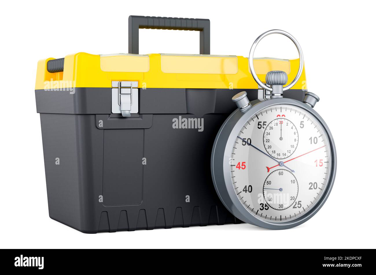 Plastic toolbox with stopwatch, 3D rendering isolated on white ...