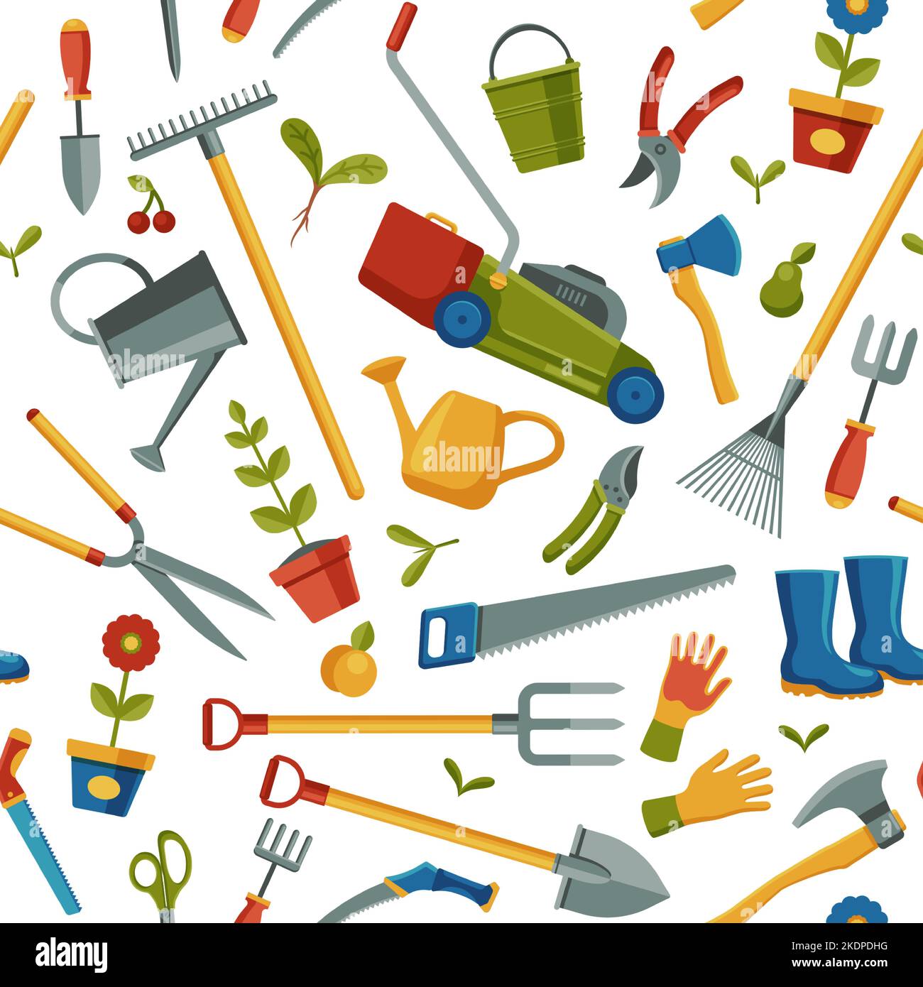 Gardening pattern. Seamless print of garden planting tools, abstract