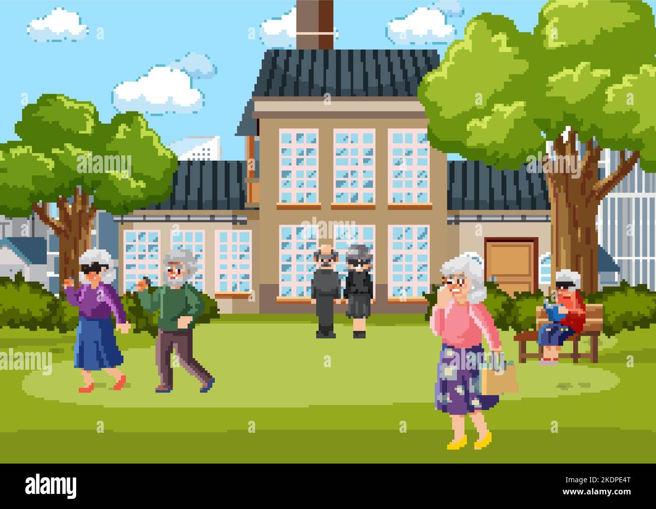 Elderly people relaxing in park illustration Stock Vector Image & Art ...