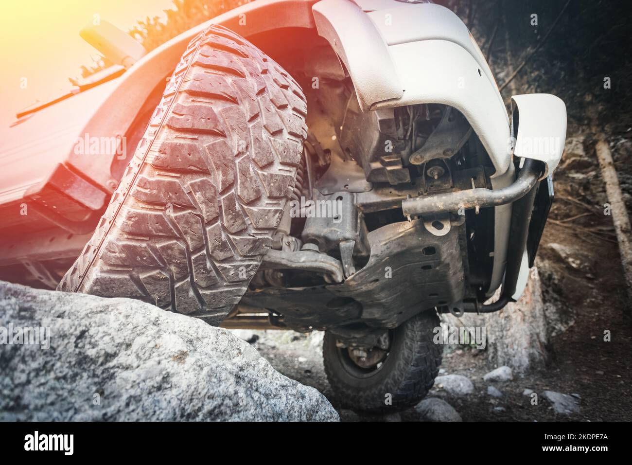 Car steering and suspension system of a suv. Prepared Offroader ran