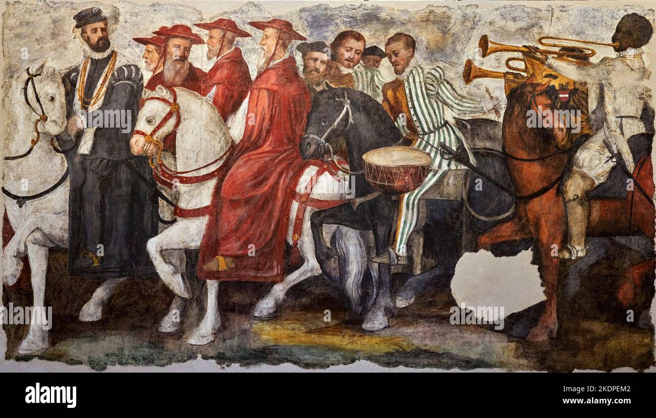 Cavalcata di Carlo V e Clemente VII - affresco staccato - Jacopo Ligozzi e bottega -  1575  - Verona, Museo degli Affreschi G.B. Cavalcaselle Stock Photo