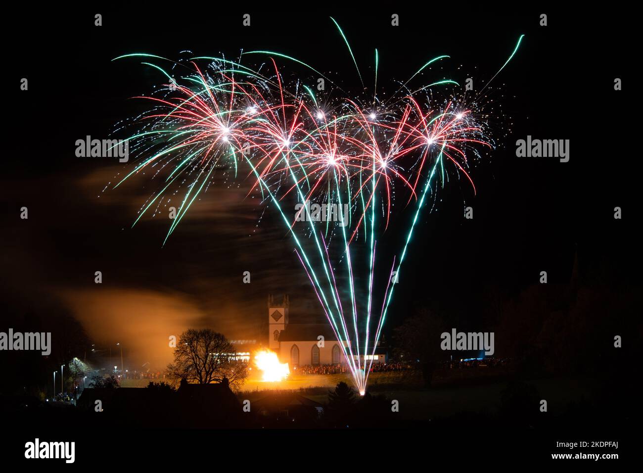 Village. community bonfire and firework display, Killearn, Stirling, Scotland UK Stock Photo