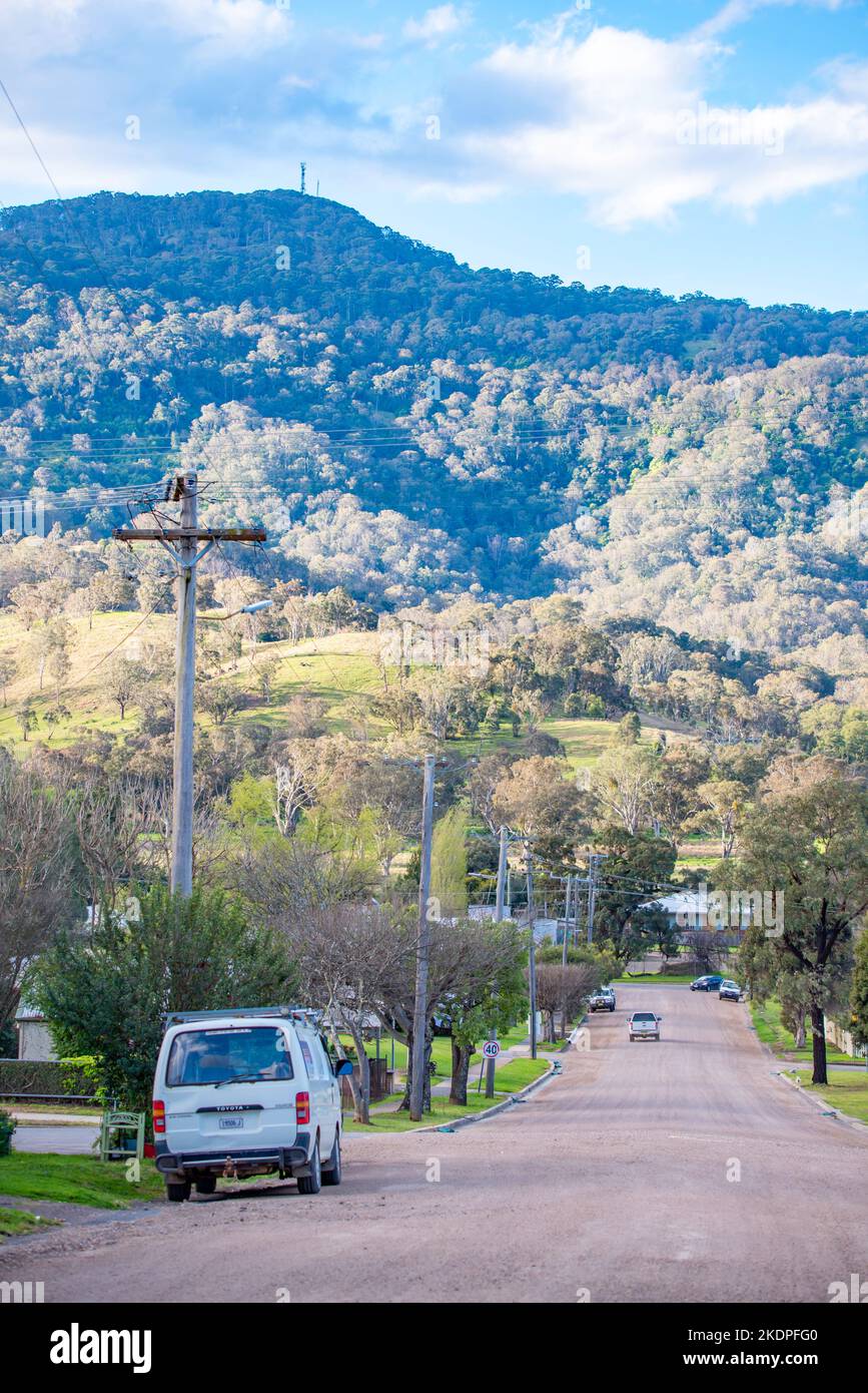 Looking down Victoria Street to the New England Highway in Murrurundi New South Wales, Australia