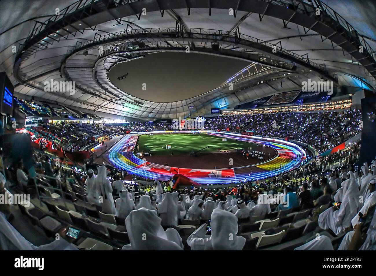 Khalifa International Stadium during a celebration of a soccer event. Stock Photo