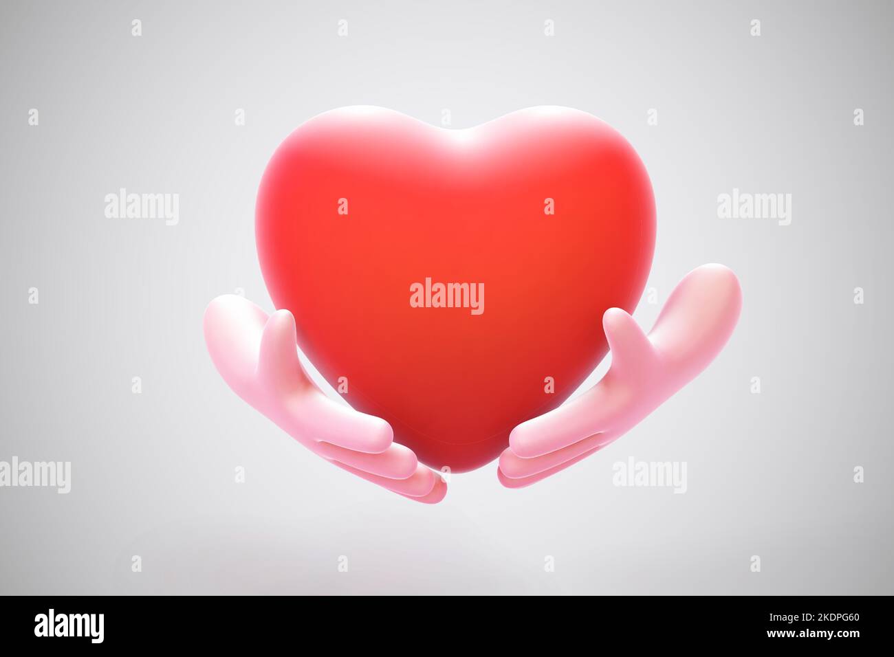 3D cartoon human hands holding red heart on grey background Stock ...