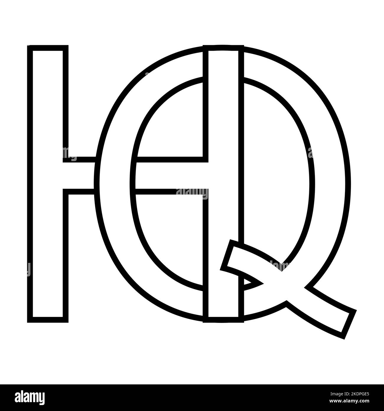 Logo sign hq qh icon nft interlaced letters q h Stock Vector
