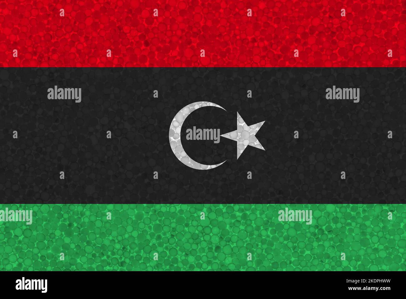 Flag of Libya on styrofoam texture. national flag painted on the surface of plastic foam Stock Photo