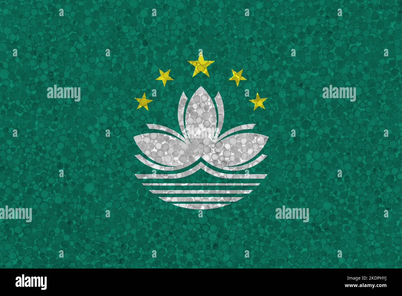 Flag of Macau on styrofoam texture. national flag painted on the surface of plastic foam Stock Photo