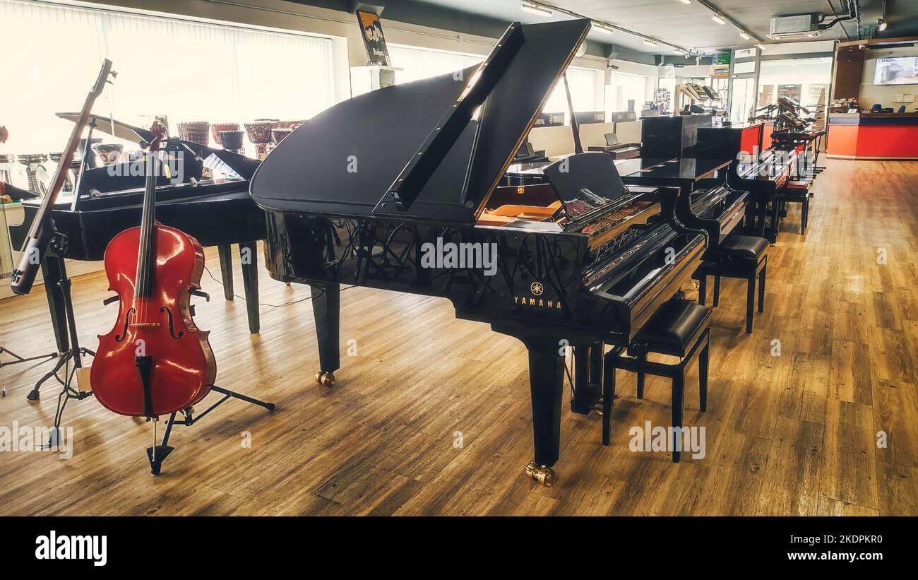 The music room music shop musical instruments hi res stock