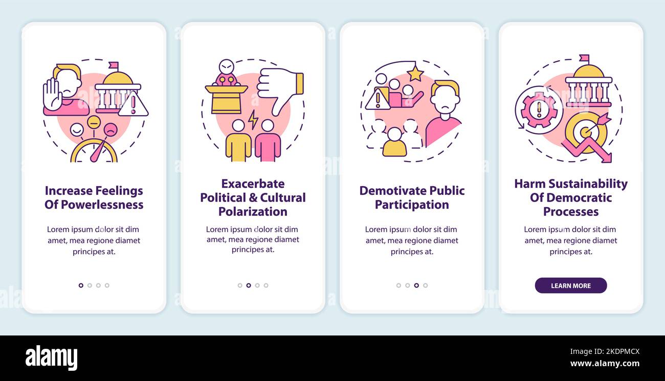 Problems of conventional engagement onboarding mobile app screen Stock Vector